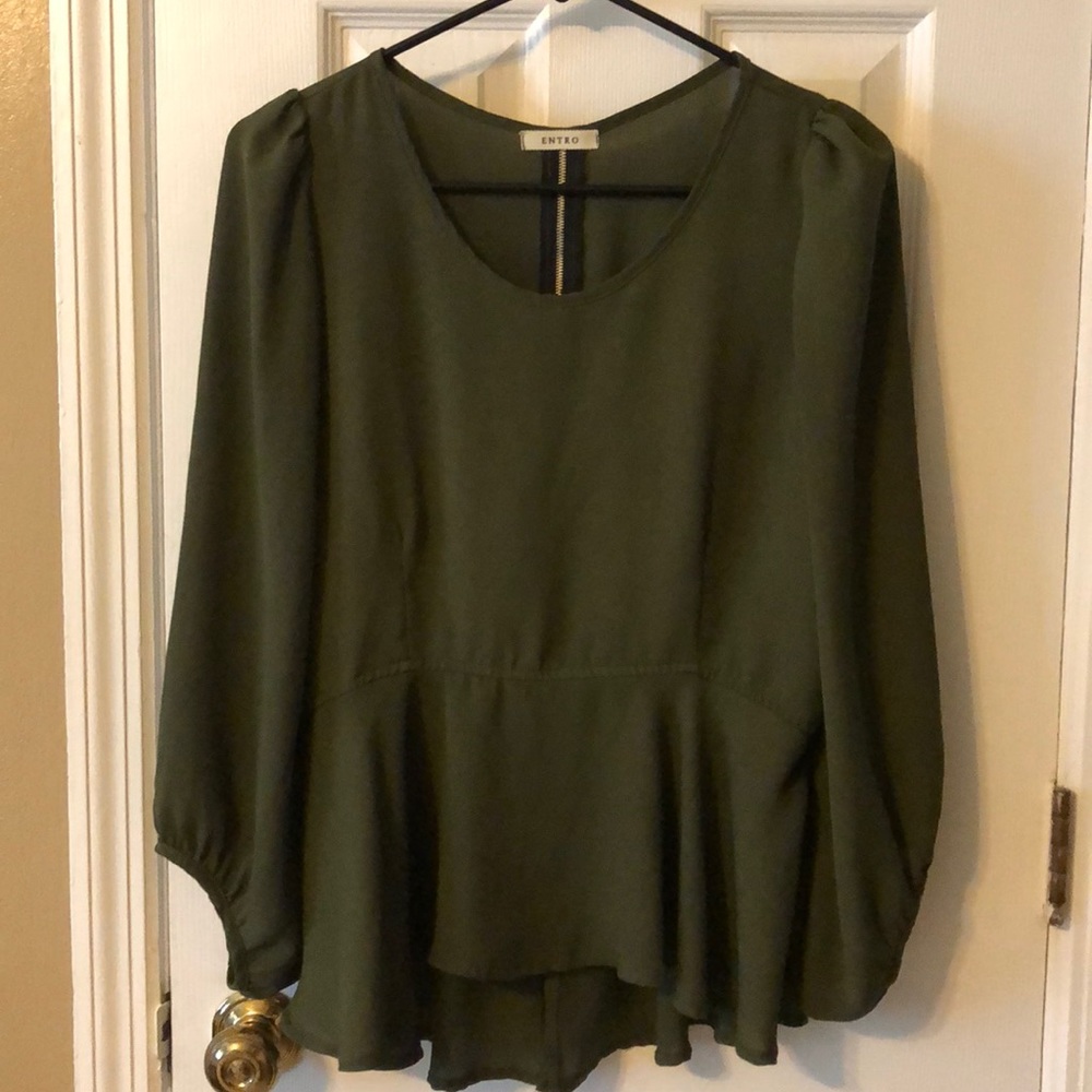 Olive Green Peplum Blouse